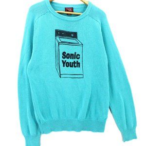 Vintage Cambridge Classics Knit Sweater Mens Blue Pullover Sonic Youth Graphic L